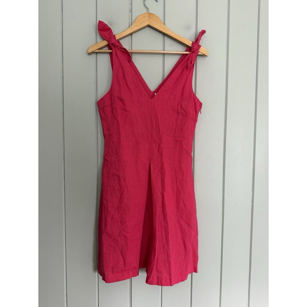 NWT Gap Dress 6 100% Linen V-Neck A-Line Bow Tie Strap Sun Azaela Pink NEW